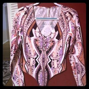 Free People long sleeve paisley leotard